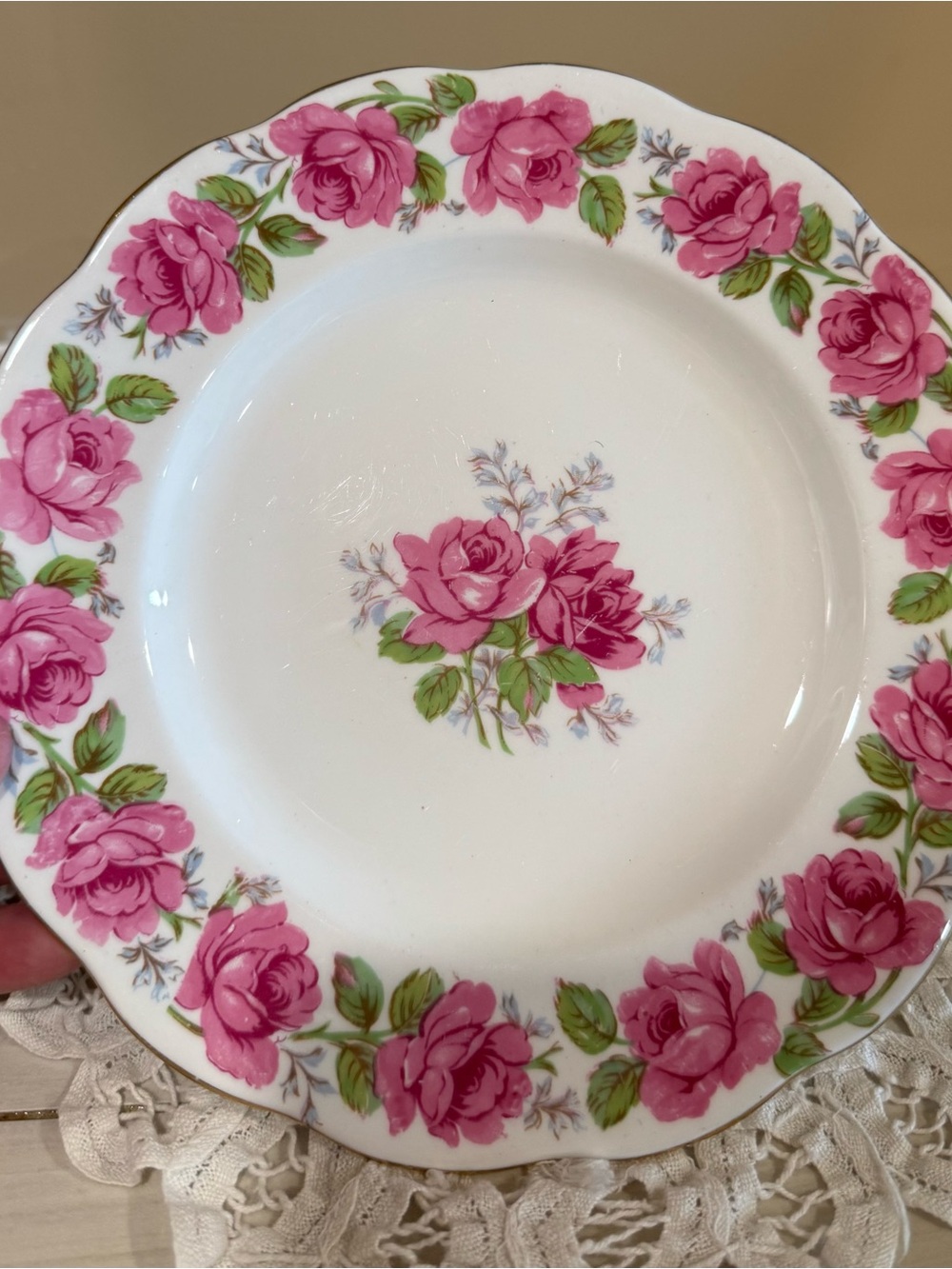 Queen Ann Lady Alexander Pink Rose Floral Salad Plate
